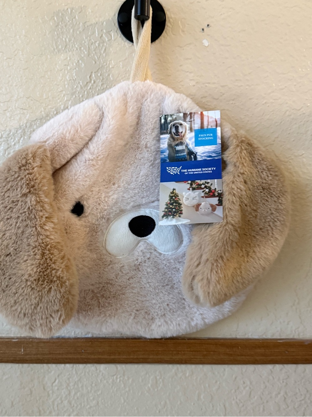 The Humane Society dog face plush faux fur holiday stocking